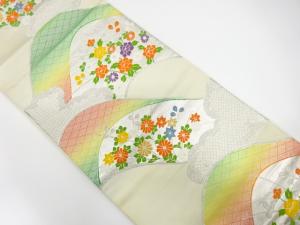 アンティーク　山並に花・雲模様織り出し袋帯（材料）